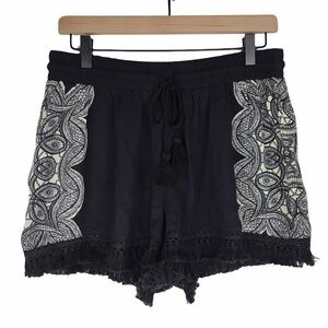 MOSSIMO Shorts Boho Fringe Drawstring Floral Festival Beach Tribal Size Large